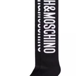 NEW MOSCHINO H&M KNEE SOCKS BLACK LOGO SIZE 7.5-9